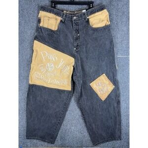VTG Y2K Paco Sport Patchwork Jeans Black Baggy Jnco Skater 40(38x28)